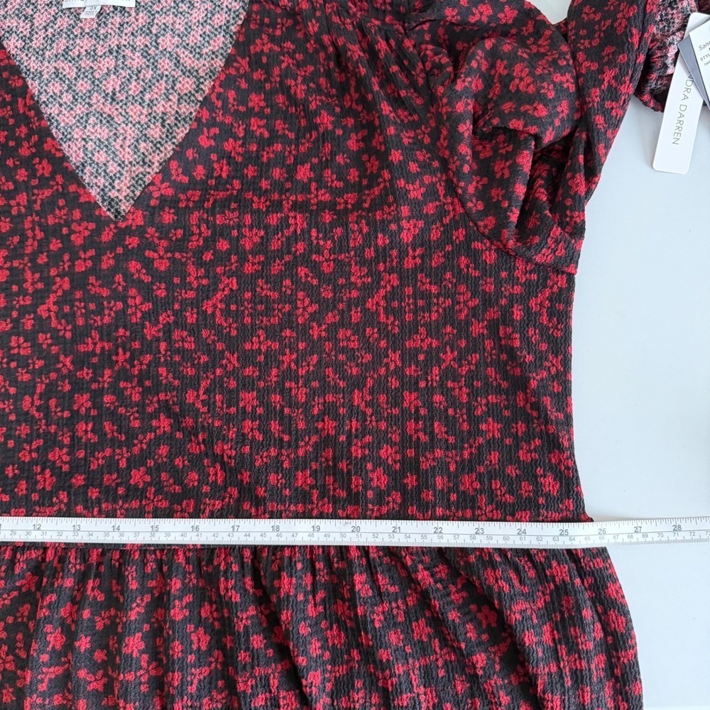 Sandra Darren Red Black Floral Crepe Tiered V-Neck boho cottagecore Dress 3X - Picture 6 of 12